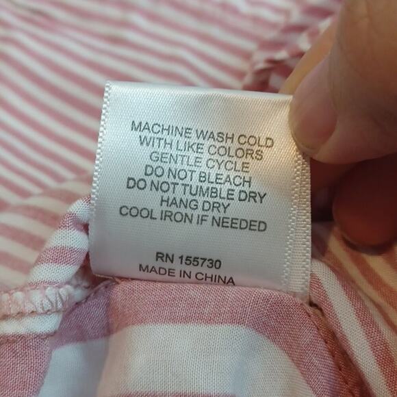 Jane & Delancey Stripe Shirt Womens L Button Front Long Sleeve Pink White - Picture 5 of 6